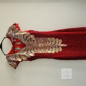 Vintage Red & Gold Opryland USA Stage Worn Costume Dress sequin beads Theme Park